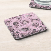 ピンクのバラスケッチ コースター (左側)