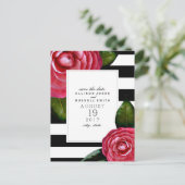 ピンクのバラストライプのの結婚式の日付を保存 案内ポストカード (スタンド正面)