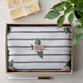 ピンクのバラストライプのデコページ付き白黒のバラ 薄葉紙 (ギフト)