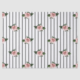 ピンクのバラストライプのデコページ付き白黒のバラ 薄葉紙