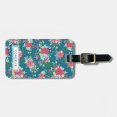 ピンクのバラパターン-名前をカスタムするの住所 ラゲッジタグ (正面横)