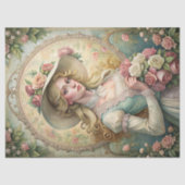 ピンクのバラビクトリアンの水色のヴィンテージ女性 薄葉紙 (正面)