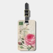 ピンクのバラフランスのアクセントの荷札 ラゲッジタグ (正面縦)