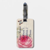 ピンクのバラフランスのアクセントの荷札 ラゲッジタグ (裏面縦)