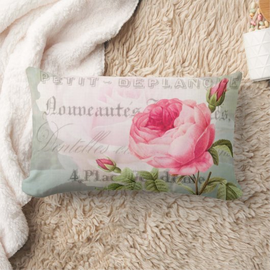 ピンクのバラフランスのアクセント腰枕 ランバークッション (ブランケット)