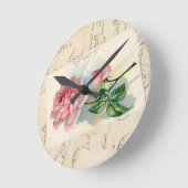 ピンクのバラフランスのハガキの壁時計 ラウンド壁時計 (傾斜)