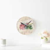 ピンクのバラフランスのハガキの壁時計 ラウンド壁時計 (ホーム)