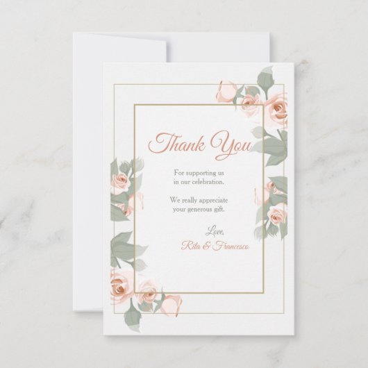 ピンクのバラフレームのサンキューカード 招待状 (正面)
