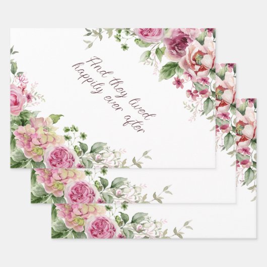 ピンクのバラフレーム  - あなただけの特別なメッセージ ラッピングペーパーシート (セット)