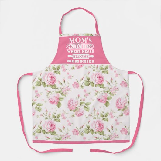 ピンクのバラフローラお母さんの食事が思い出に エプロン (正面)