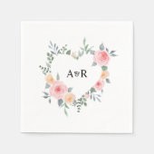 ピンクのバラフローラのハートの形結婚のs スタンダードカクテルナプキン (正面)