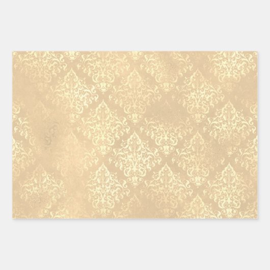 ピンクのバラフローラドット金ゴールドティール（緑がかった色）ヴィンテージシックなエレガン ラッピングペーパーシート (正面3)