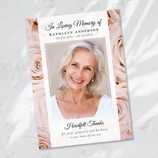 ピンクのバラフローラ写真記念 サンキューカード