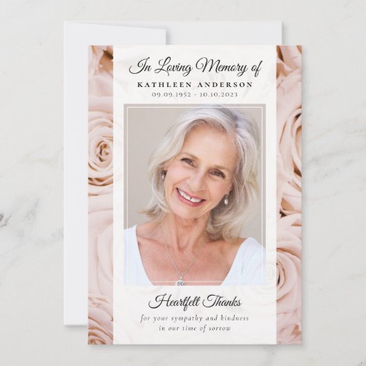 ピンクのバラフローラ写真記念 サンキューカード (正面)