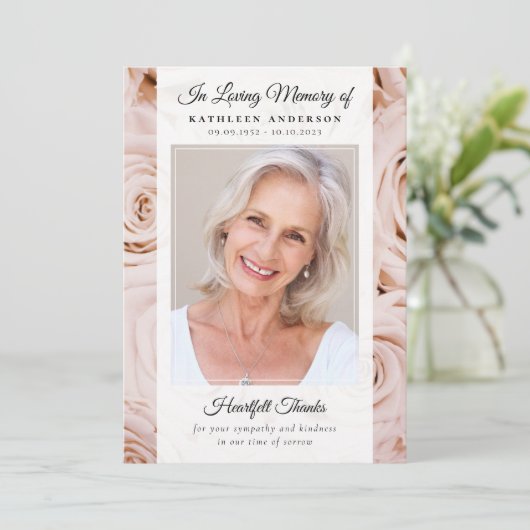 ピンクのバラフローラ写真記念 サンキューカード (スタンド正面)