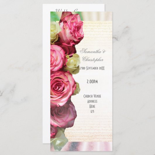 ピンクのバラフローラ教会の結婚式プログラム プログラム (正面/裏面)