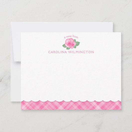 ピンクのバラフローラ植物用名門私立校風の格子状貝柱 ノートカード (正面)