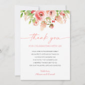 ピンクのバラフローラ緑の女の子ベビーシャワー サンキューカード (正面)