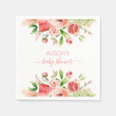 ピンクのバラフローラ緑の女の子ベビーシャワー スタンダードカクテルナプキン (正面)