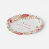 ピンクのバラフローラ緑の女の子ベビーシャワー ペーパープレート (アングル)