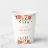 ピンクのバラフローラ緑の女の子ベビーシャワー 紙コップ (裏面)