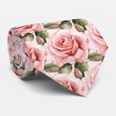 ピンクのバラフローラ花 ネクタイ (ロール)