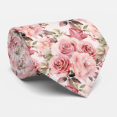 ピンクのバラフローラ花 ネクタイ (ロール)