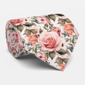 ピンクのバラフローラ花 ネクタイ (ロール)