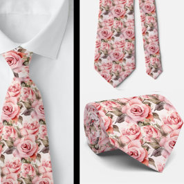 ピンクのバラフローラ花 ネクタイ