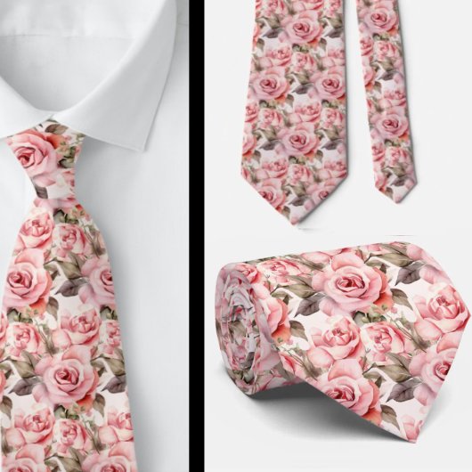 ピンクのバラフローラ花 ネクタイ