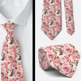 ピンクのバラフローラ花 ネクタイ