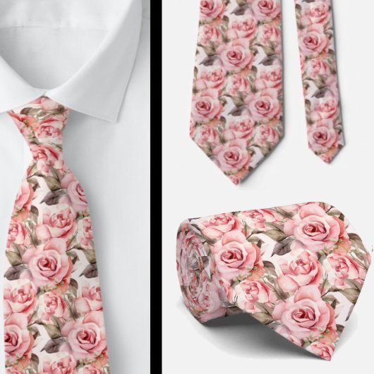 ピンクのバラフローラ花 ネクタイ