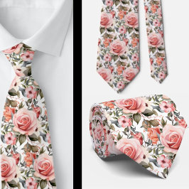 ピンクのバラフローラ花 ネクタイ