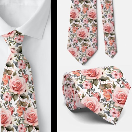 ピンクのバラフローラ花 ネクタイ