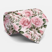 ピンクのバラフローラ花 ネクタイ (ロール)