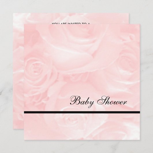 ピンクのバラベビーのシャワー 招待状 (正面/裏面)
