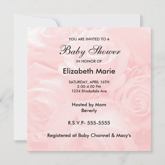 ピンクのバラベビーのシャワー 招待状 (裏面)