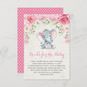 ピンクのバラベビーゾウが本の挿入カードを持って来る エンクロージャーカード (正面/裏面)