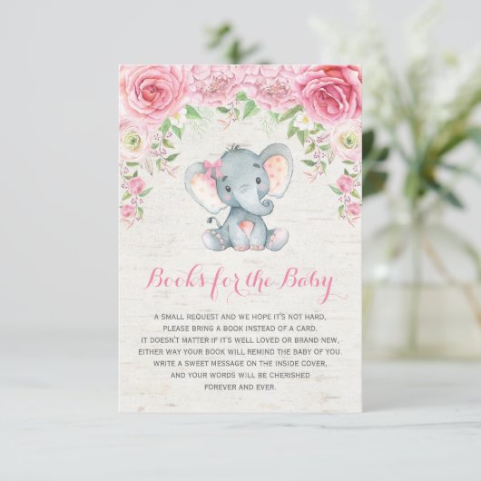 ピンクのバラベビーゾウが本の挿入カードを持って来る エンクロージャーカード (スタンド正面)