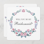 ピンクのバラリース。私の花嫁のメイドになってくれないか？ 招待状 (正面/裏面)