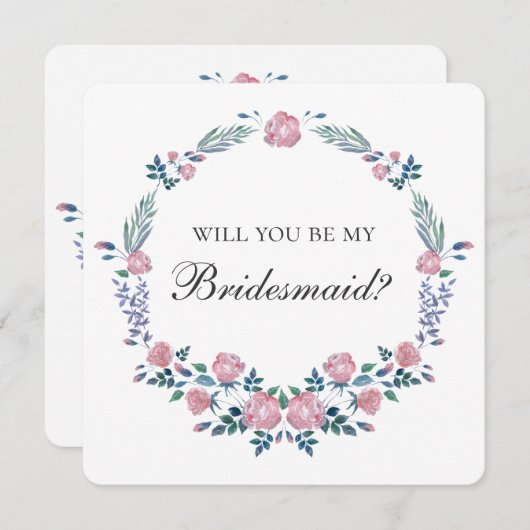 ピンクのバラリース。私の花嫁のメイドになってくれないか？ 招待状 (正面/裏面)