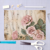 ピンクのバラヴィンテージスタイル音楽シートephemera 薄葉紙 (クラフト)