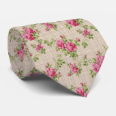 ピンクのバラヴィンテージ花 ネクタイ (ロール)