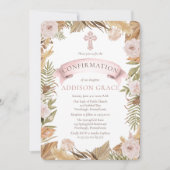 ピンクのバラ乾燥された草のフローラ女の子の確認 招待状 (正面)