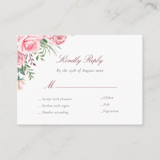 ピンクのバラ予算の結婚式RSVPカードエンクロージャ エンクロージャーカード (正面)