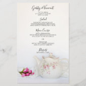 ピンクのバラ付きティーポットお茶のパーティー結婚ズメニュー (正面)