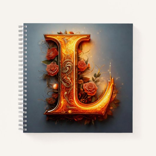 ピンクのバラ付き手紙(L) ノートブック (正面)