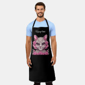 ピンクのバラ付き猫パーソナライズされたのカスタムエプロン エプロン (着用した状態)
