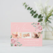 ピンクのバラ写真の赤ちゃん女の子発表はがき ポストカード (スタンド正面)