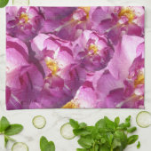 ピンクのバラ写真茶タオル キッチンタオル (折り畳み)